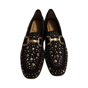 Kelly & Katie Black Studded Loafers with Gold Accents